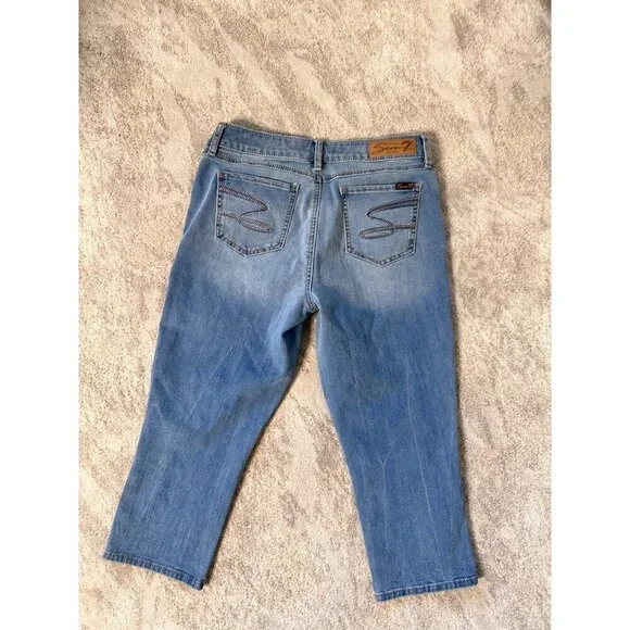 Seven Skinny Women’s Stretch Denim Size 10 Blue Capris Jeans Embroidered Pockets - Picture 3 of 7